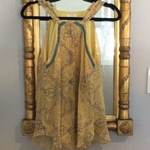 Sundance sleeveless top fully lined size 10, turquoise/pink on yellow